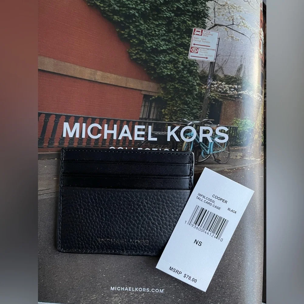 New Michael Kors Cooper Tall Card Case In Black